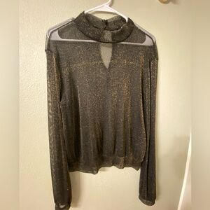 lulus see through shirt black & gold sparkle L